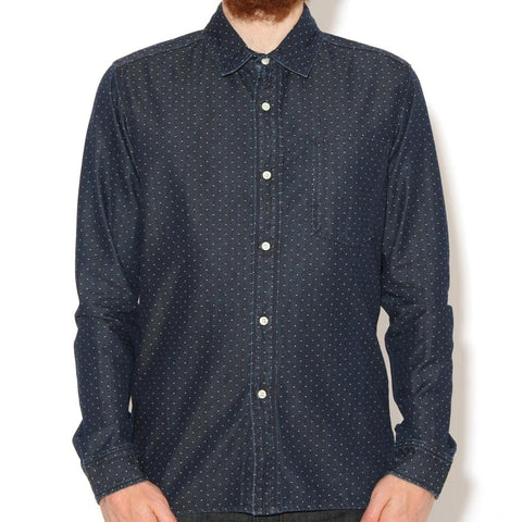 Work LS Shirt Japanese Dots Denim Blue Stone Wash