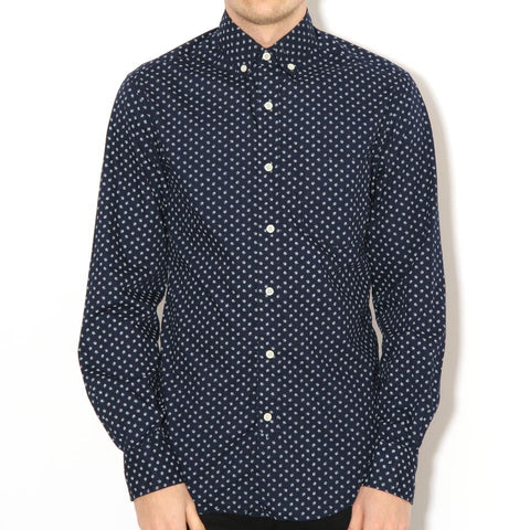 Slim Fit Button Down Shirt Navy Dot